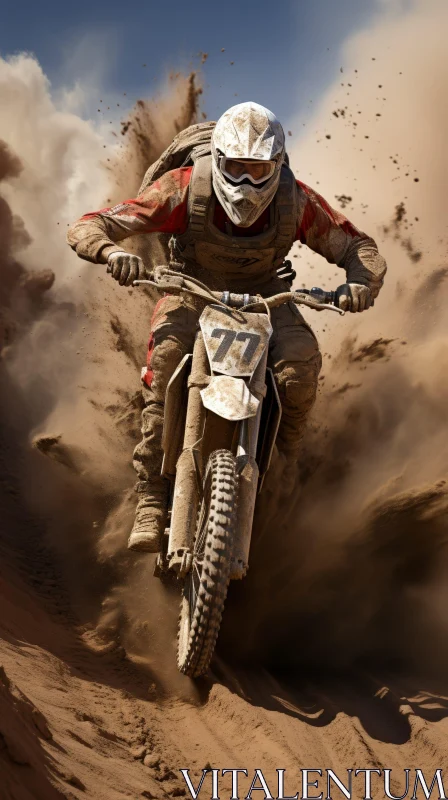 Dirt Bike Rider Racing Through Sandy Desert - Action Shot AI Image