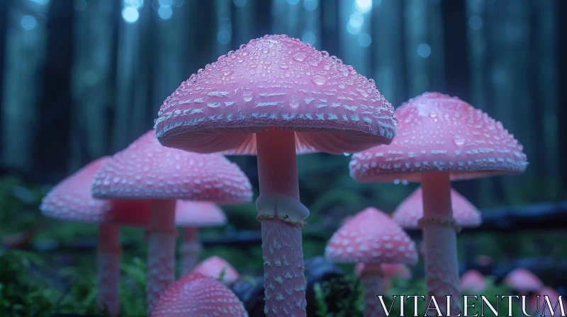 Enchanting Pink Mushroom Forest Scene AI Image