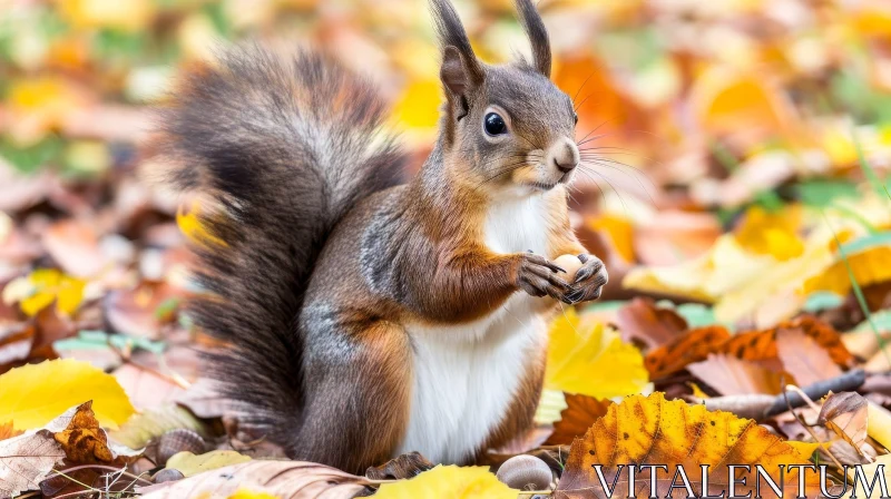 Enchanting Squirrel Portrait Amidst Autumn Leaves AI Image