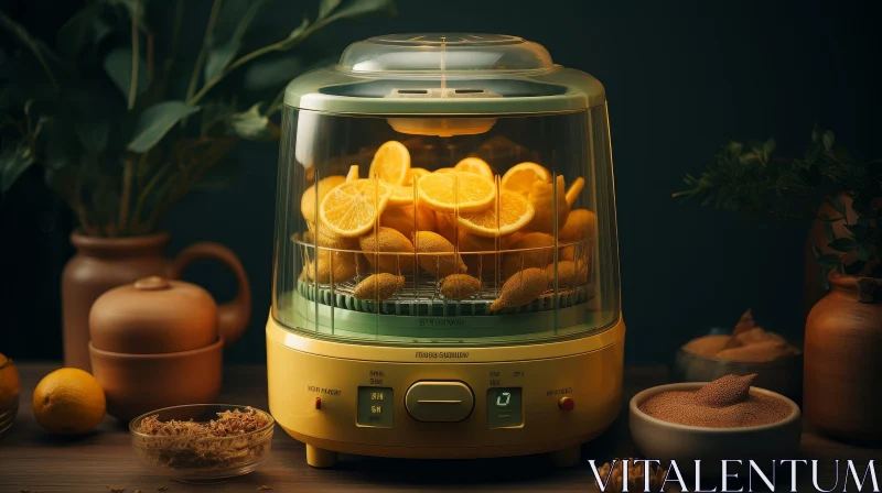 Food Dehydrator with Orange Slices and Nuts AI Image