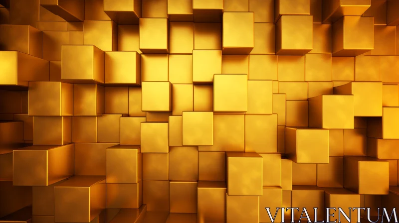 Luxurious Gold Cubes Wall - 3D Rendering AI Image