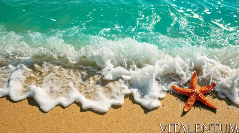 Orange Starfish on Sandy Beach AI Image