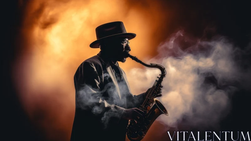 Saxophonist Silhouette in Jazz Performance AI Image