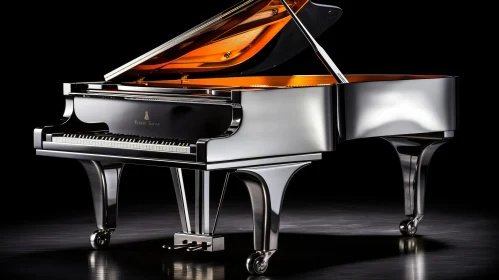Silver and Black 3D Grand Piano on Dark Background