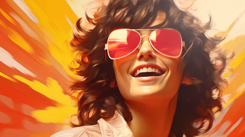 Smiling Woman in Retro Sunglasses Painting