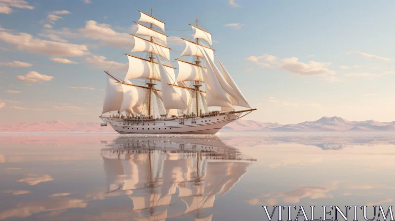 Tranquil Tall Ship Sailing Painting AI Image