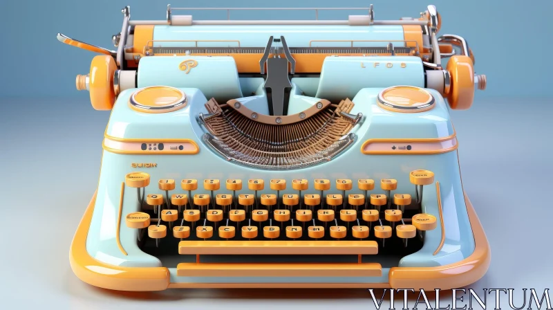 Vintage Blue and Orange Typewriter 3D Rendering AI Image