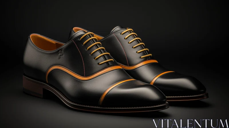 Black Leather Shoes with Yellow Stitching - Classic Style AI Image