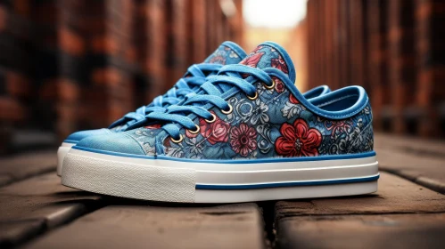 Blue Floral Pattern Canvas Sneakers