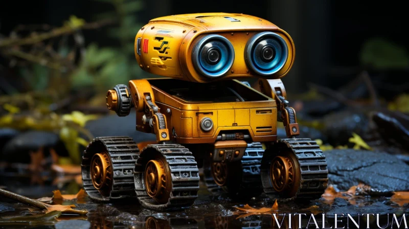 AI ART Curious Yellow Robot in Forest | 3D Rendering