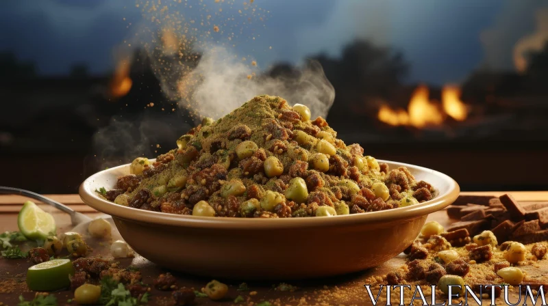 Exquisite Bowl of Mixed Food with Spices and Vegetables AI Image