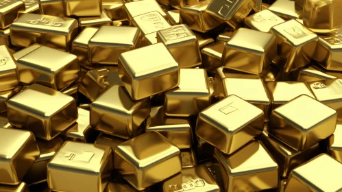 Golden Bullion Cubes Chaos - 3D Rendering