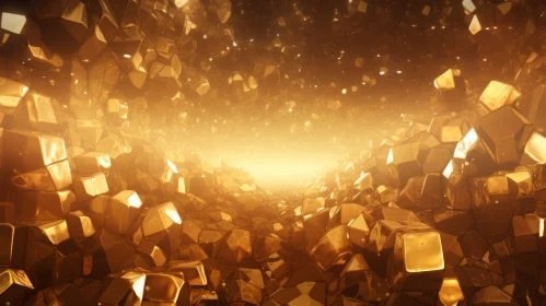 Golden Crystal Cave - 3D Rendering with Chaotic Arrangement