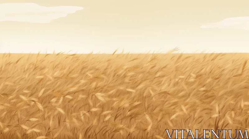 Golden Wheat Field under Blue Sky - Serene Countryside Beauty AI Image