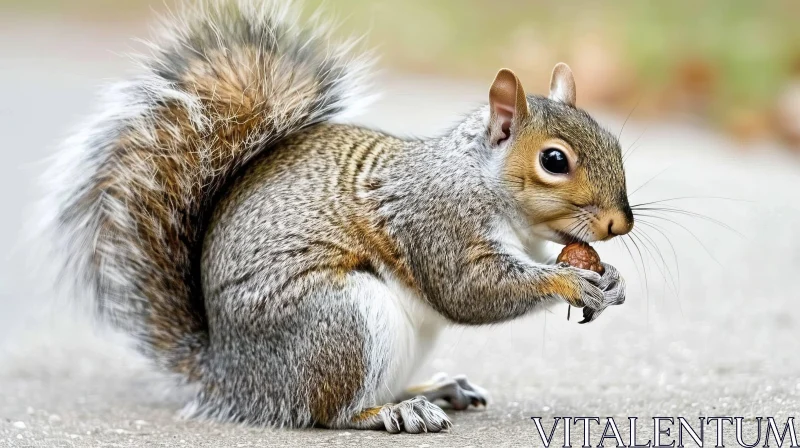 AI ART Gray Squirrel Holding Nut in Forest