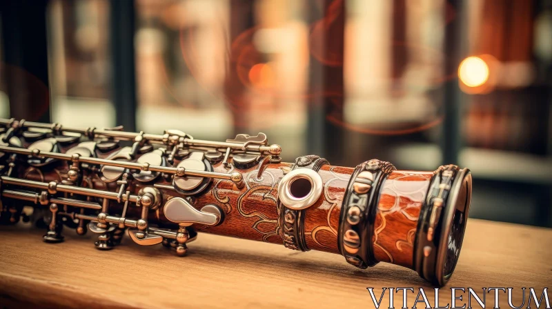 Intricate Wooden Oboe Close-Up AI Image