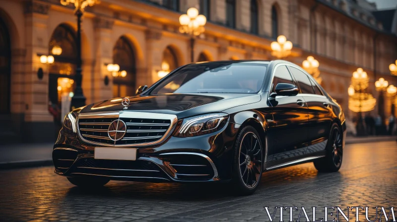 Luxurious Black Mercedes-Benz S-Class W222 in Urban Setting AI Image
