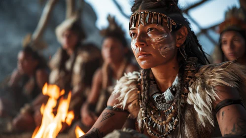 Native American Woman Portrait by Fire