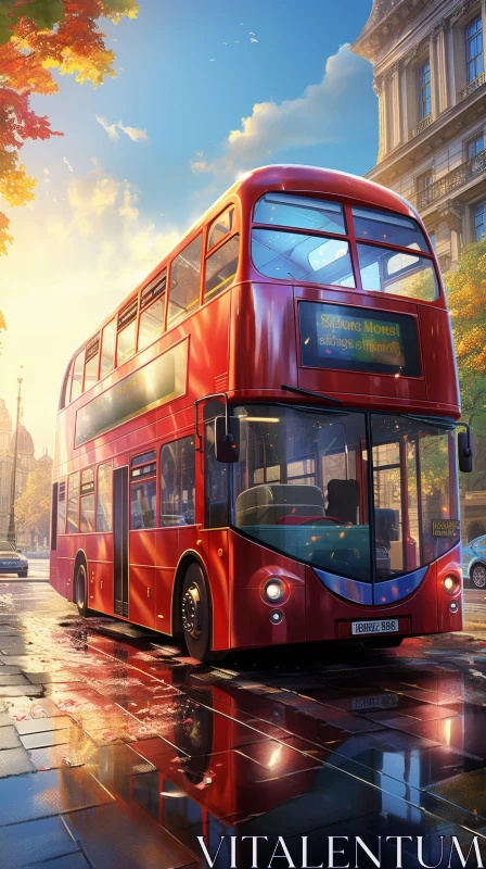 AI ART Red Double-Decker Bus in Cityscape | Stagecoach Urban Scene