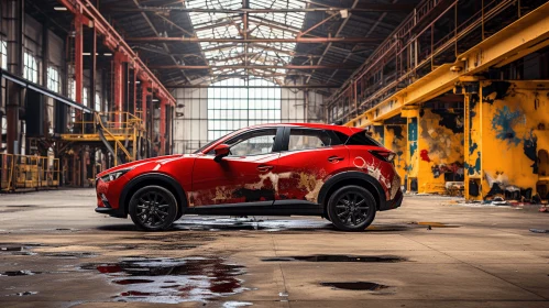 Red Mazda CX-3 in Industrial Setting | Urban Art Inspiration