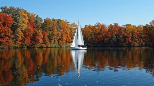 Tranquil Sailboat Scene on Autumn Lake