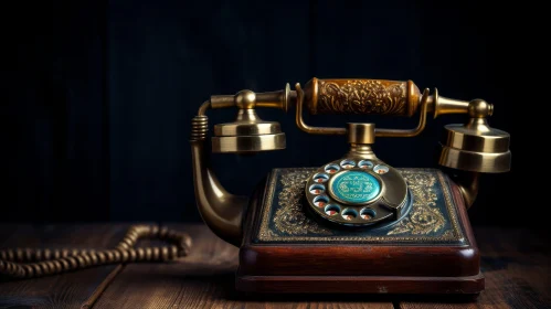 Vintage Rotary Dial Telephone on Wooden Table