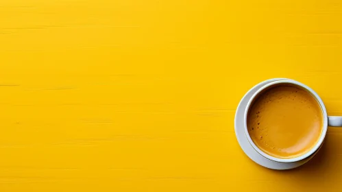White Coffee Cup on Yellow Wooden Table
