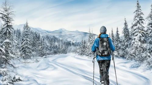 Winter Adventure: Cross-Country Skiing in Snowy Forest