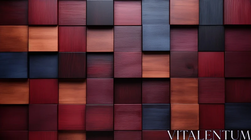 Wooden Cubes Wall Texture in Red, Brown, and Blue AI Image