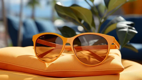 Yellow Plastic Sunglasses on Orange Cloth