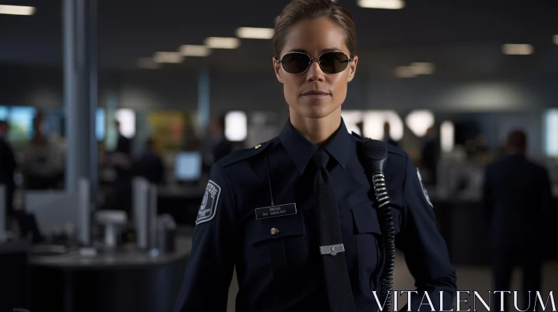 AI ART Airport Policewoman in Dark Blue Uniform