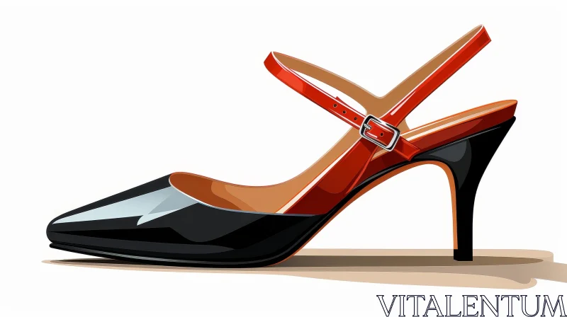 Black and Red High-Heeled Shoe Vector Illustration AI Image