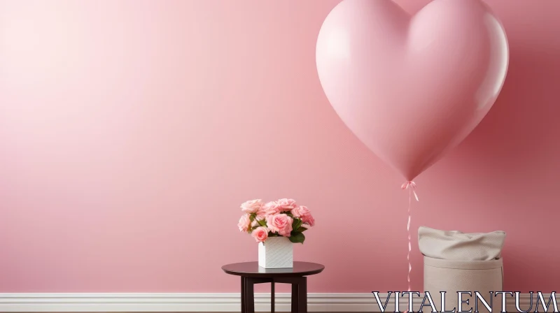 AI ART Cozy Pink Room with Heart-Shaped Balloon and Roses