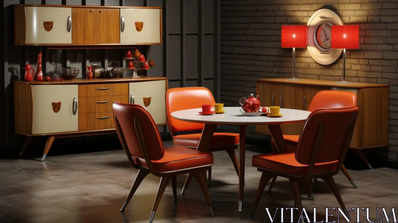 Elegant Mid-Century Modern Dining Room Interior AI Image