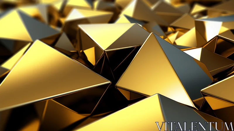 AI ART Golden Pyramids 3D Rendering - Shiny and Reflective Artwork