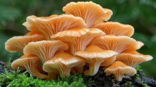 Graceful Orange Mushroom Group on Green Moss