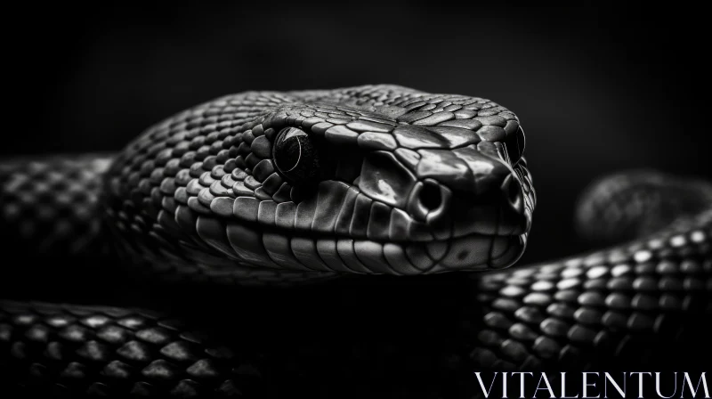 Intense Close-Up of Snake's Head in Monochrome AI Image