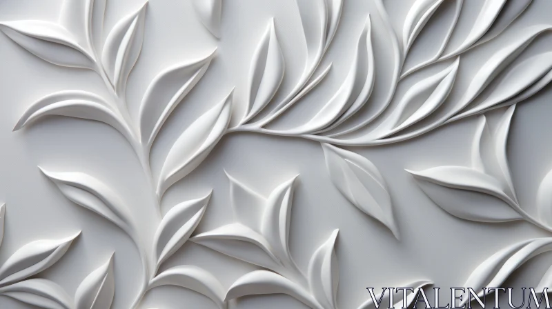Realistic 3D White Textured Background with Leaves and Twigs AI Image