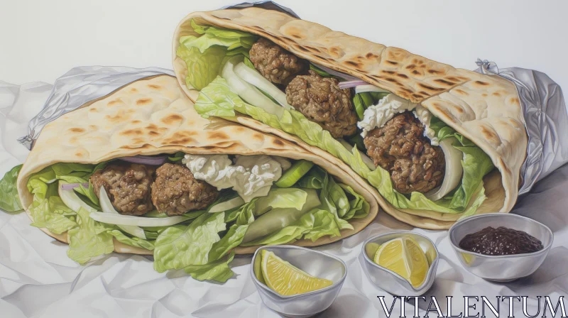 Savory Gyros: Delicious Ground Beef Wraps on Plate AI Image