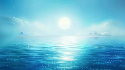 Tranquil Seascape with Bright Sun and Islands