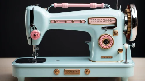Vintage Blue and Pink Sewing Machine Art