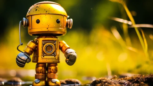 Yellow Robot in Forest - Technology meets Nature