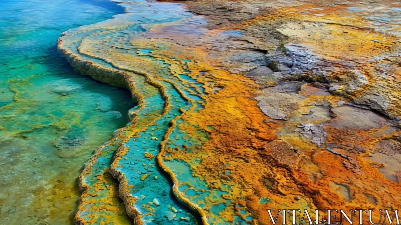Colorful Geothermal Area with Hot Springs and Vivid Blue Pools AI Image