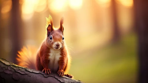 Curious Red Squirrel Portrait on Tree Branch
