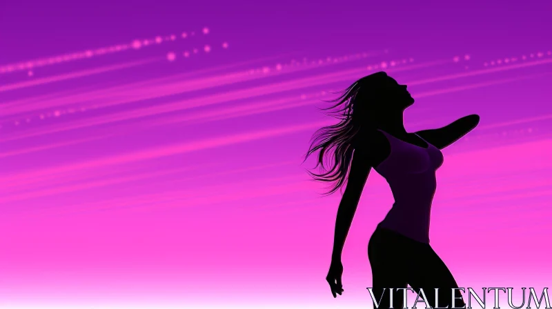 AI ART Dancing Woman Silhouette on Purple Gradient Background