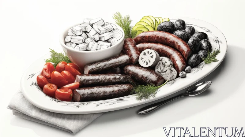 AI ART Delicious Plate of Food with Sausages and Cheese Curds