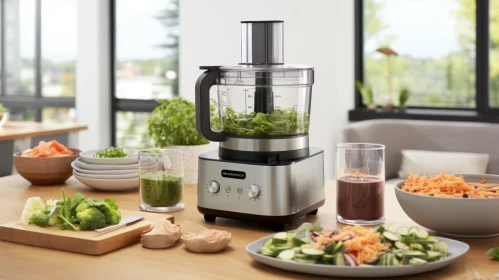 Efficient Food Processor in Action on Kitchen Counter