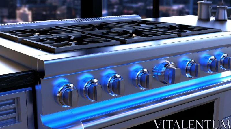 Modern Stainless Steel Gas Stove with Blue LED Lights AI Image