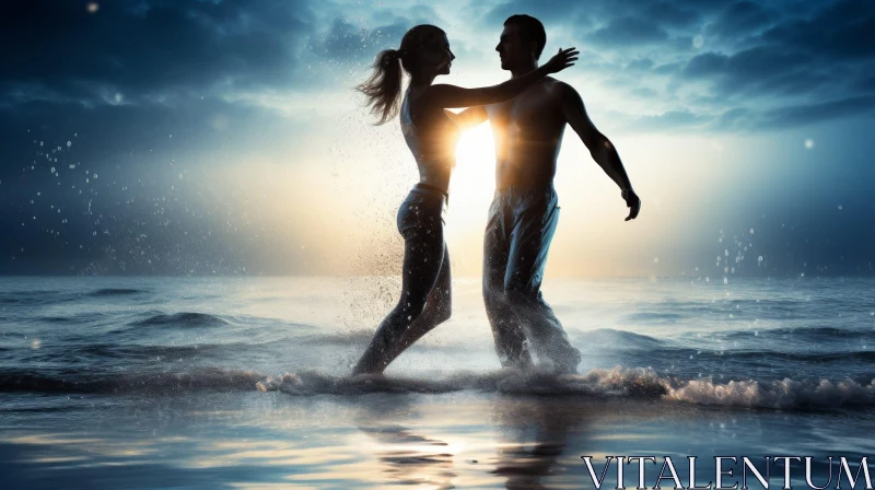 AI ART Romantic Sunset Dance in the Sea