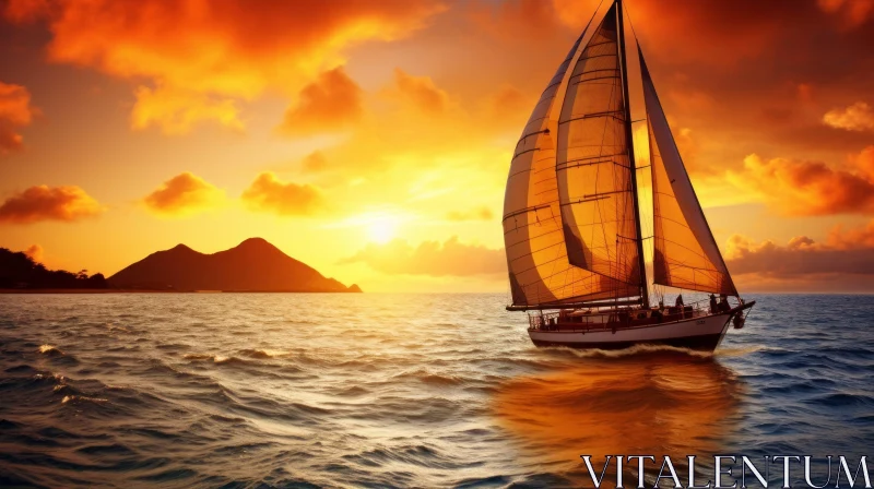 Sailboat Slicing Through Waves at Sunset AI Image